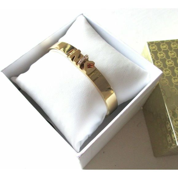 Michael Kors MKJ7697710 Gold Tone Bangle Bracelet Pavé MK Logo $125+ - Picture 3 of 5